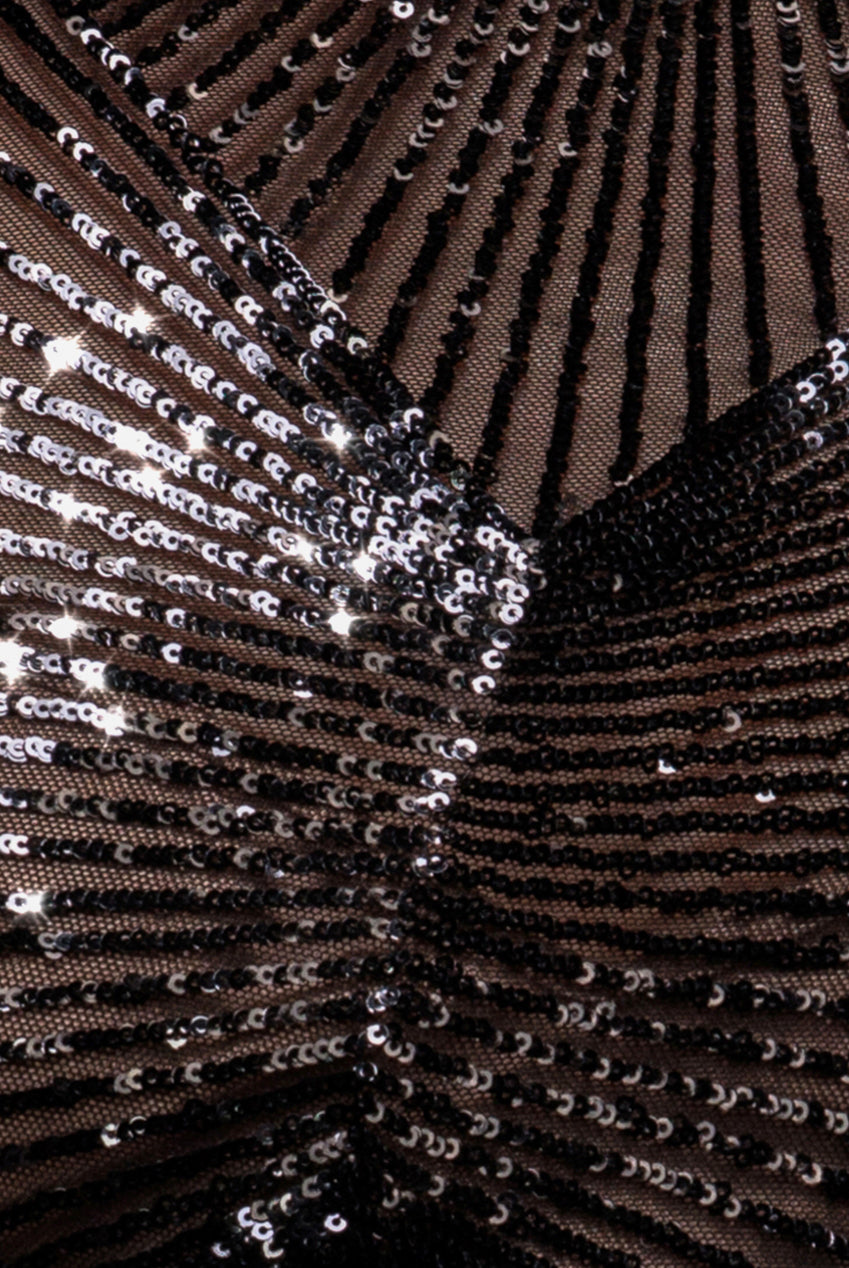 Sequin Starburst Cape Sleeve Midi Dress - Black DR4799