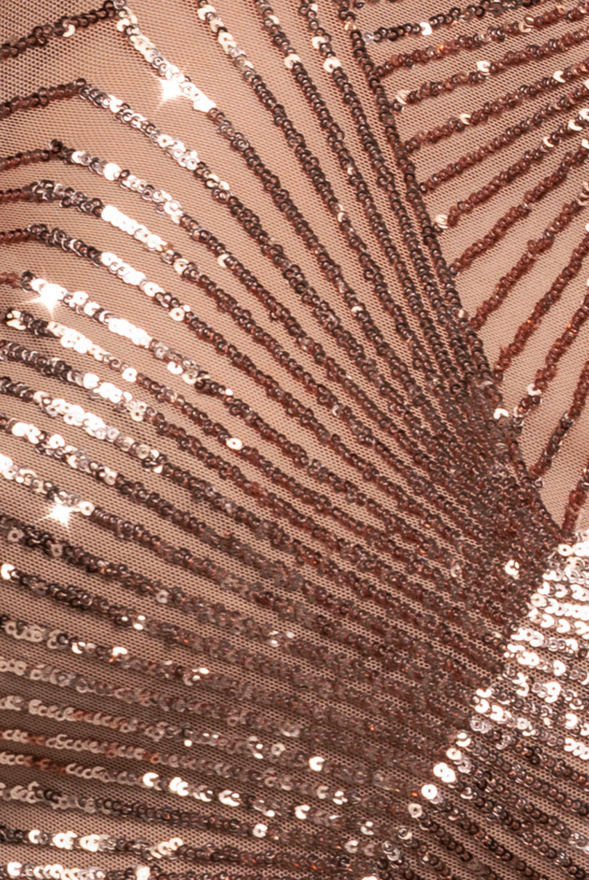 Sequin Starburst Cape Sleeve Midi Dress - Champagne DR4799