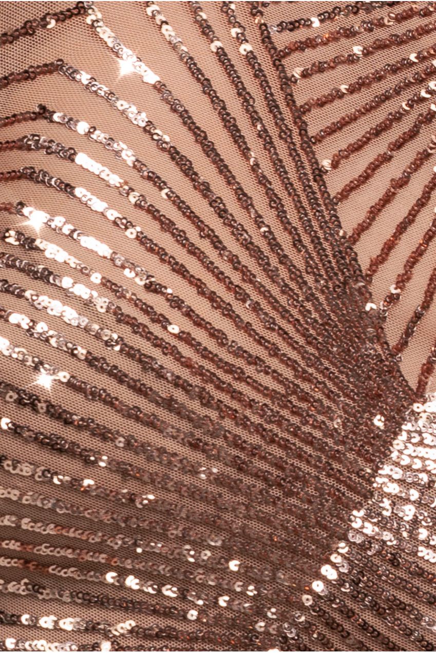 Sequin Starburst Cape Sleeve Midi Dress - Champagne DR4799