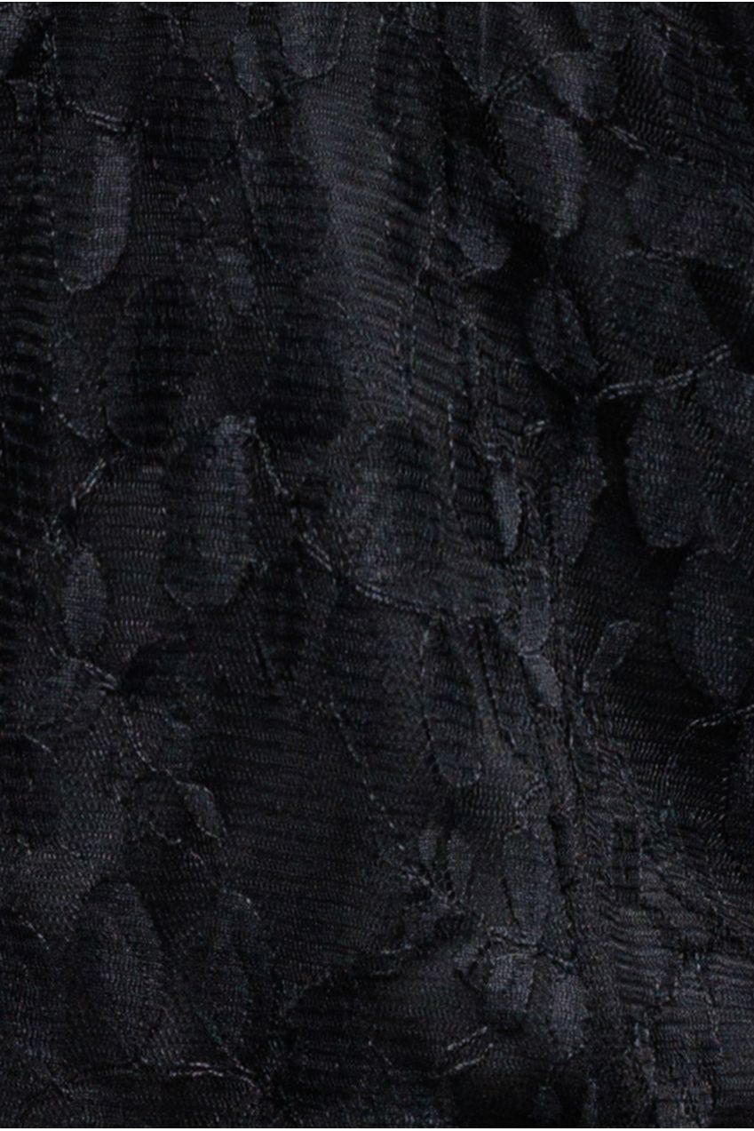 Lace Long Sleeve Shirred Waist Maxi Dress - Black DR4805