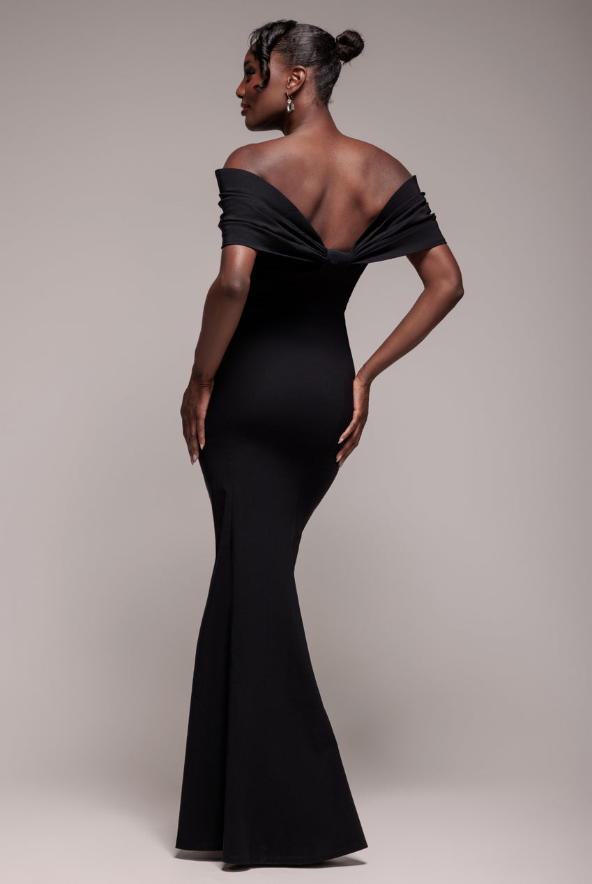 Bardot Bow Neck Maxi Dress - Black DR4809