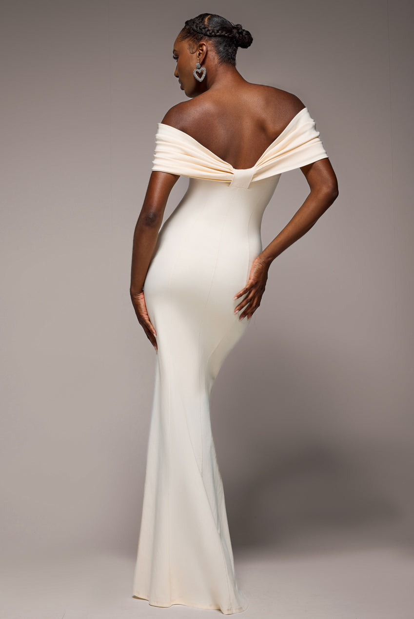 Bardot Bow Neck Maxi Dress - Cream DR4809