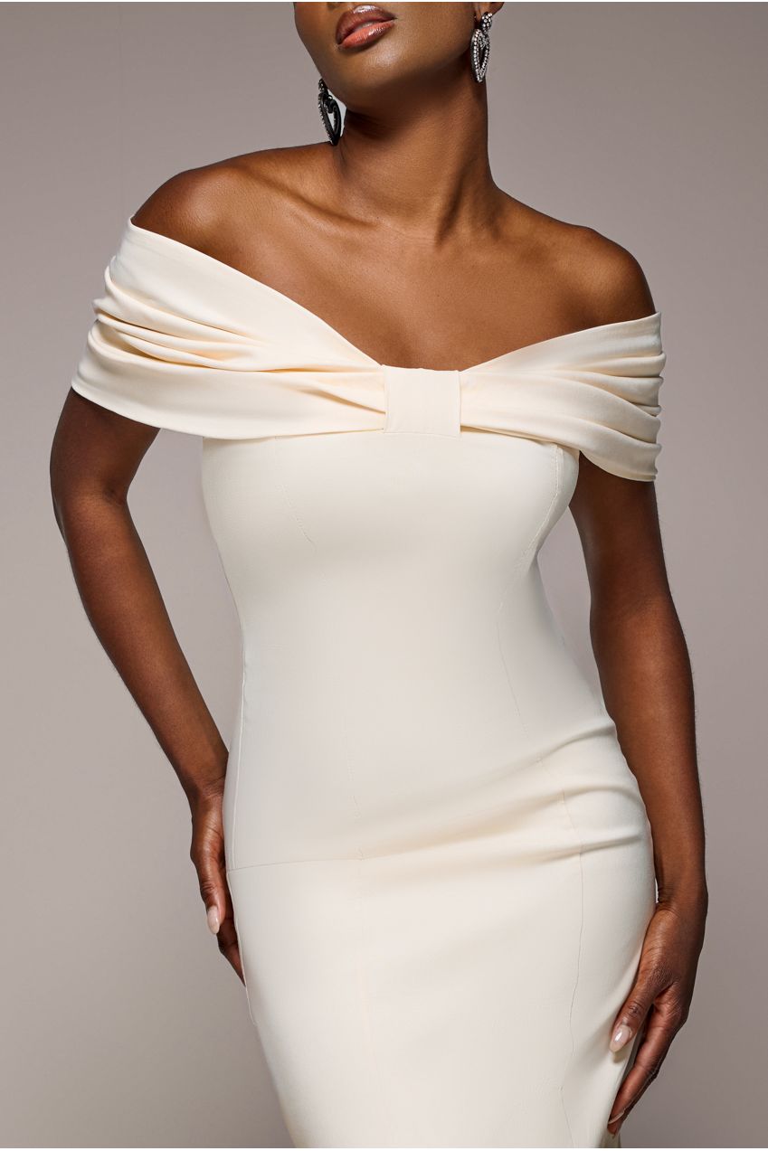 Bardot Bow Neck Maxi Dress - Cream DR4809