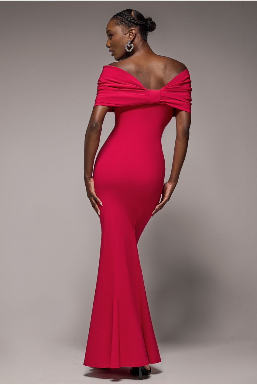 Bardot Bow Neck Maxi Dress - Red DR4809