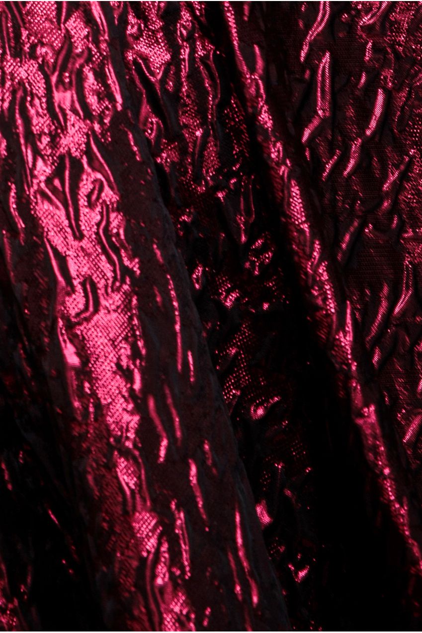 One Shoulder Frill Jacquard Skater Midi Dress - Burgundy Red DR4811M