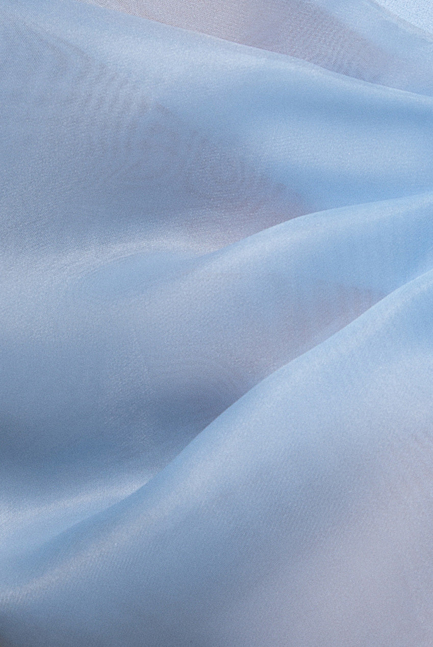 Organza Bow One Shoulder Scuba Crepe Maxi Dress - Powder Blue DR4812