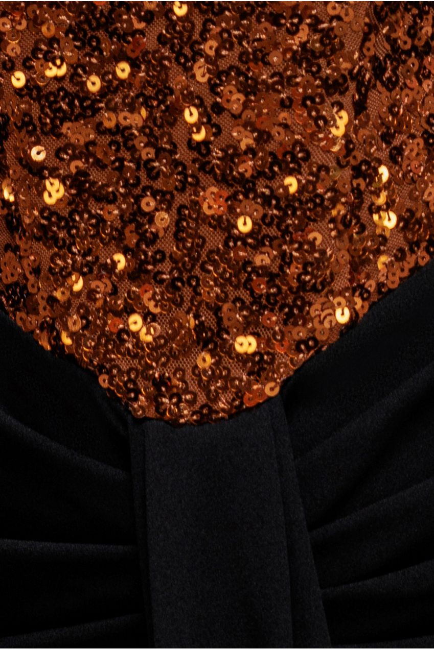 Corset Sequin Wing Bodice Scuba Skirt Maxi Dress - Bronze DR4816