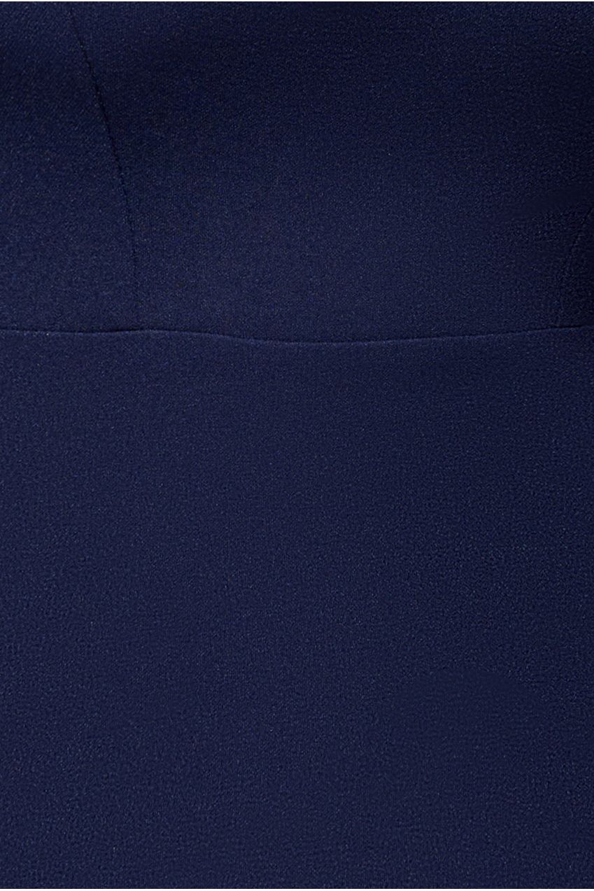 Plunging Neck Pleated Sleeves Scuba Maxi Dress - Navy Blue DR4820