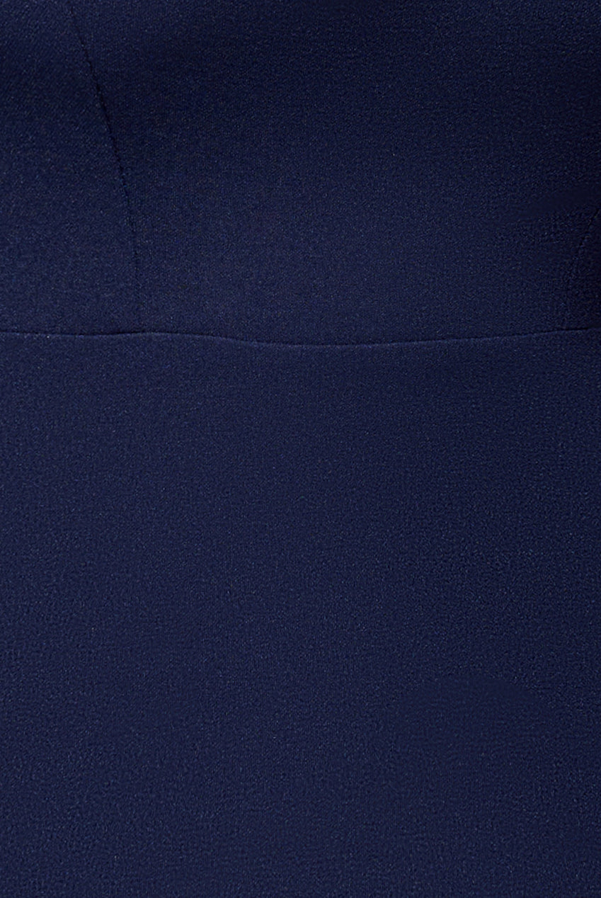 Plunging Neck Pleated Sleeves Scuba Maxi Dress - Navy Blue DR4820M