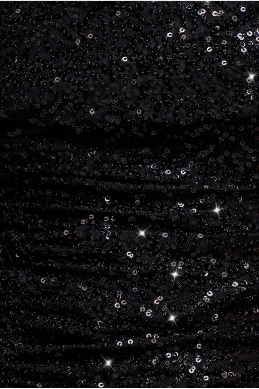 Off The Shoulder Sequin Cowl Drawstring Maxi Dress - Black DR4824