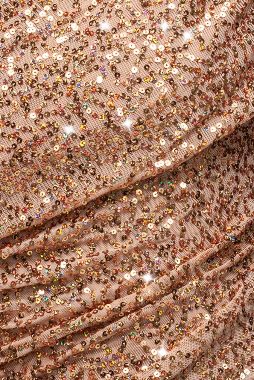 Off The Shoulder Sequin Cowl Drawstring Maxi Dress - Gold DR4824