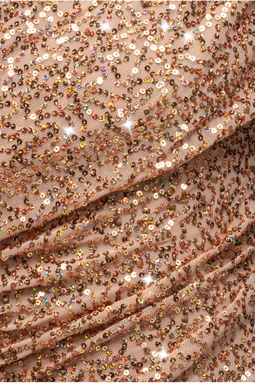 Off The Shoulder Sequin Cowl Drawstring Maxi Dress - Gold DR4824