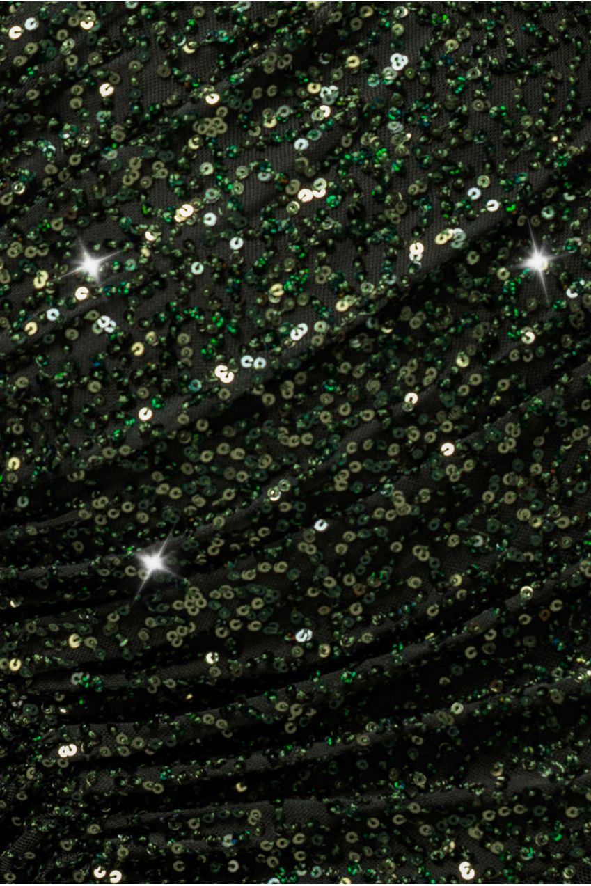 Off The Shoulder Sequin Cowl Drawstring Maxi Dress - Olive Green DR4824