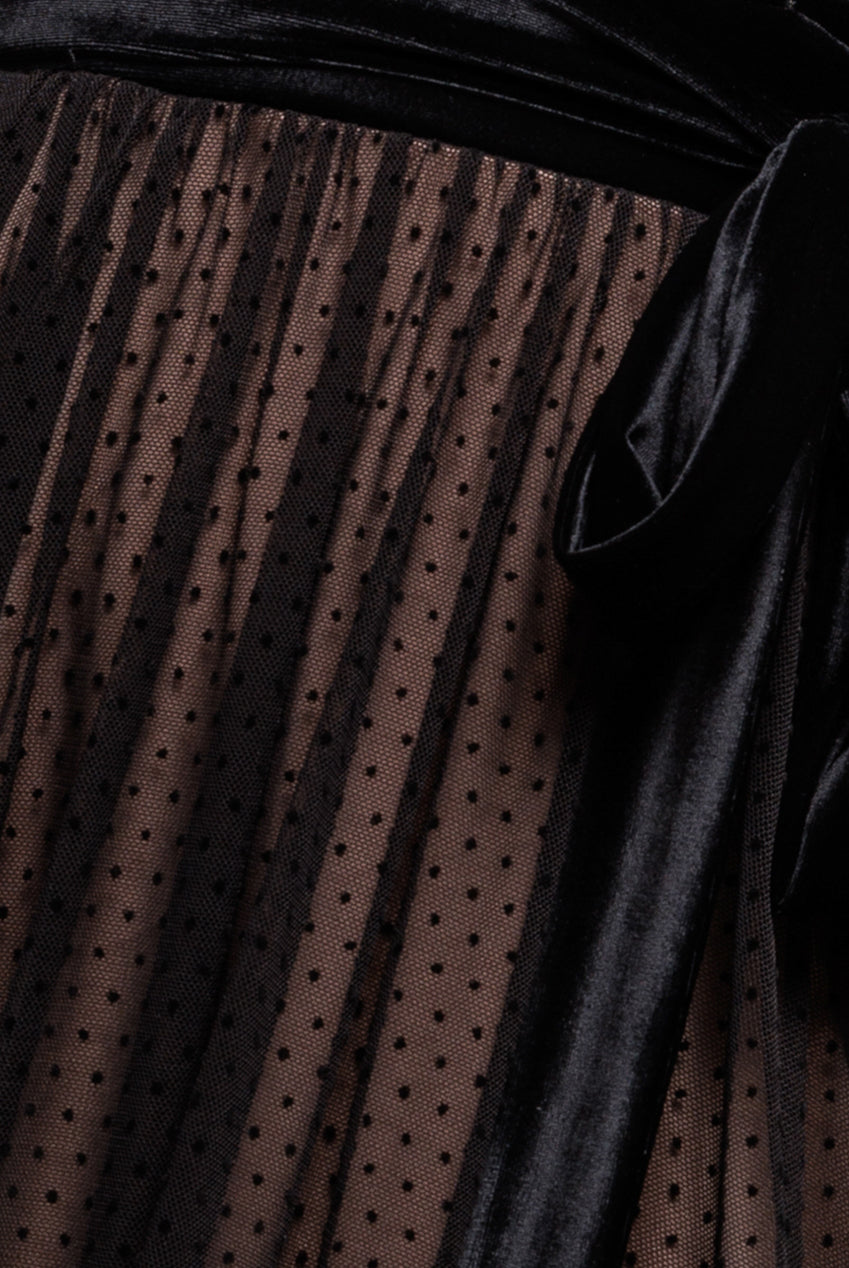 Velvet Bardot Dobby Mesh A Line Maxi Dress - Black DR4827