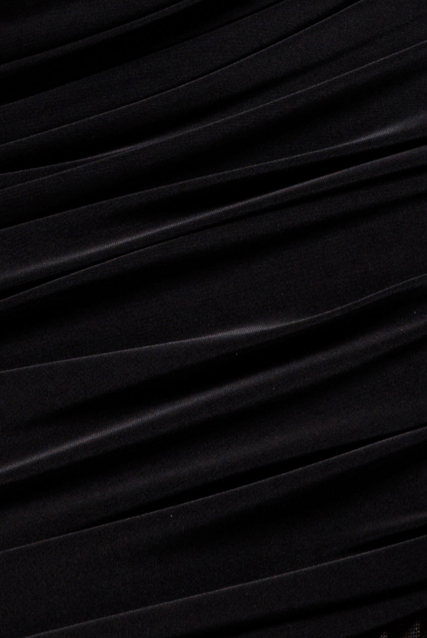 Gathered One Shoulder Sheer Panel Maxi Dress - Black DR4828