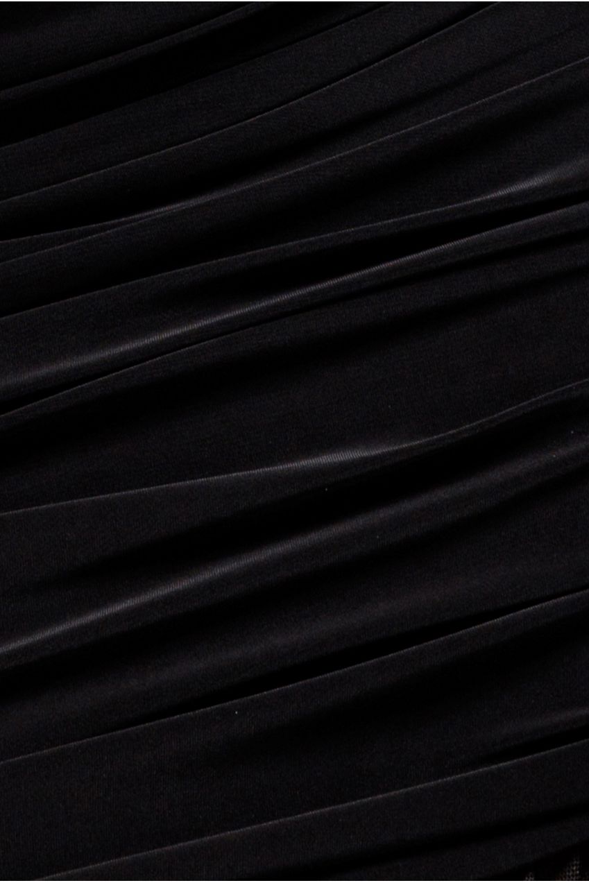 Gathered One Shoulder Sheer Panel Maxi Dress - Black DR4828