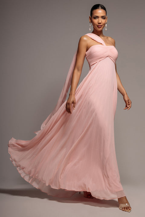 Sleeveless Pleated Chiffon Multiway Scarf Maxi Dress - Blush Pink by Goddiva