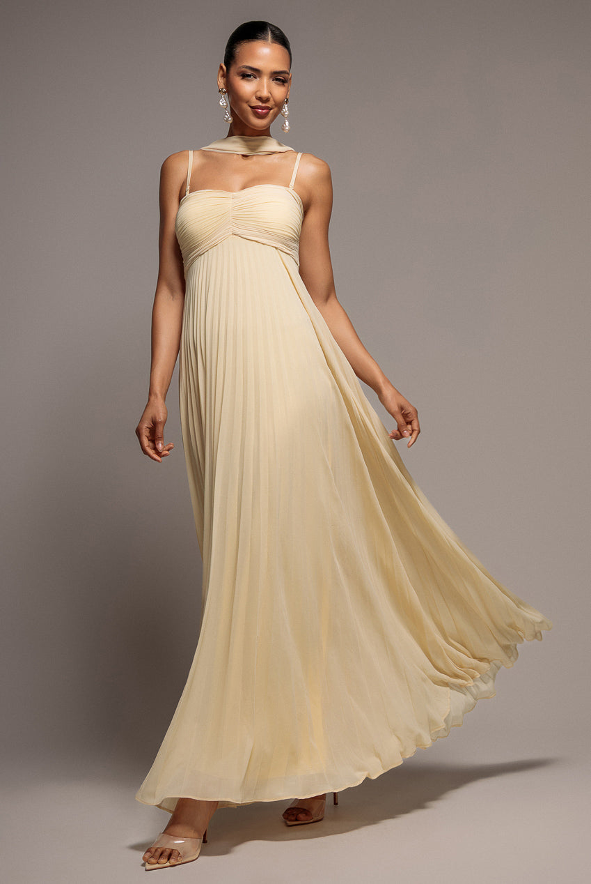 Sleeveless Pleated Chiffon Multiway Scarf Maxi Dress - Butter Yellow DR4829