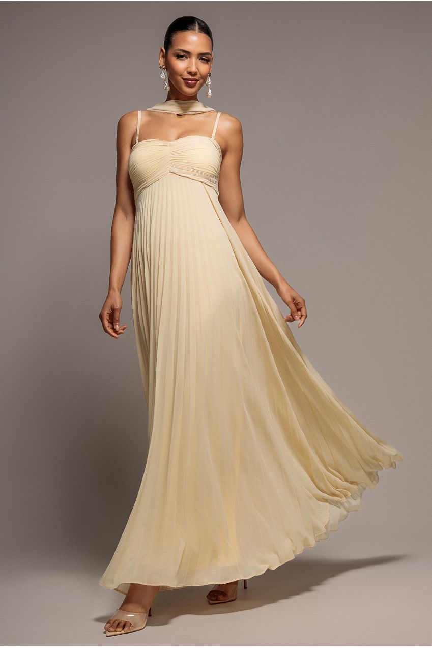 Sleeveless Pleated Chiffon Multiway Scarf Maxi Dress - Butter Yellow DR4829