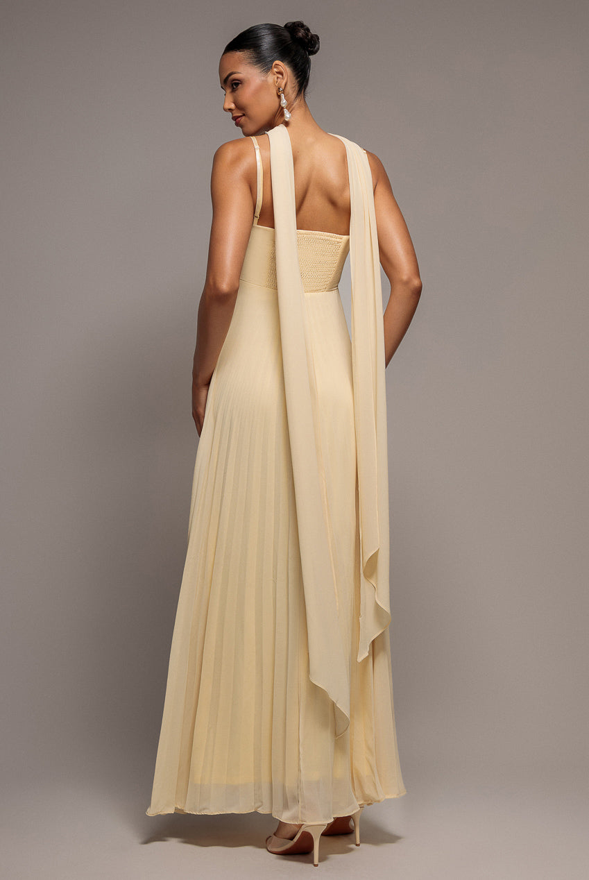 Sleeveless Pleated Chiffon Multiway Scarf Maxi Dress - Butter Yellow DR4829