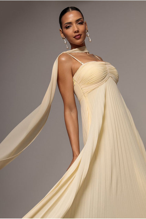 Sleeveless Pleated Chiffon Multiway Scarf Maxi Dress - Butter Yellow by Goddiva