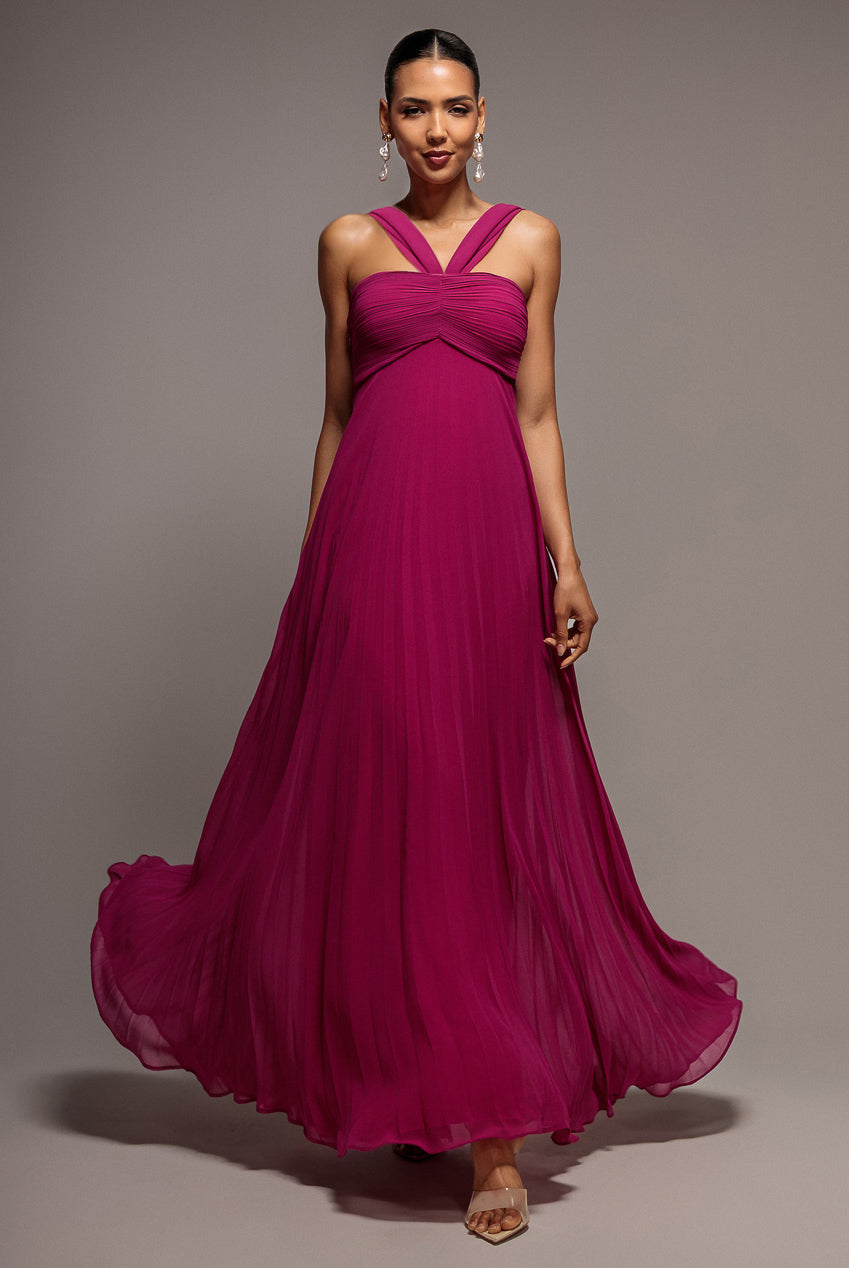 Sleeveless Pleated Chiffon Multiway Scarf Maxi Dress - Magenta DR4829