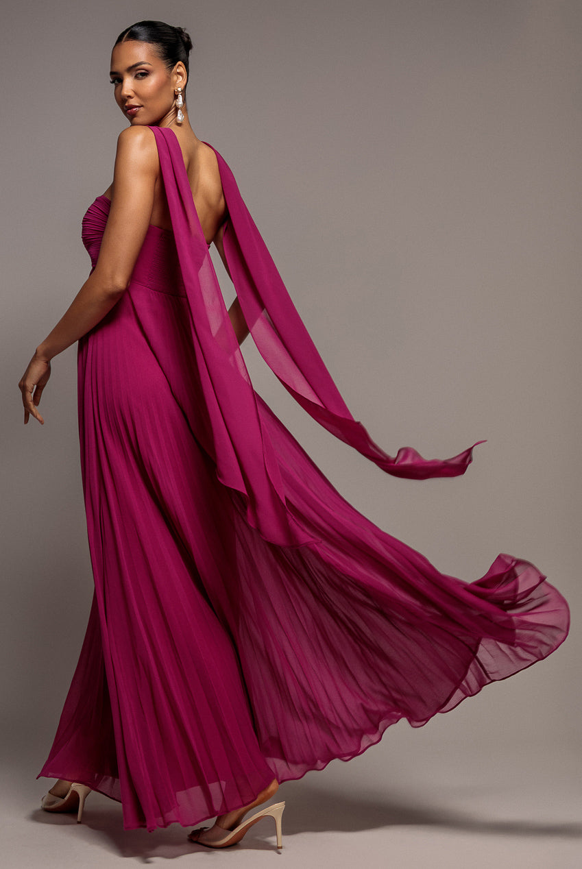 Sleeveless Pleated Chiffon Multiway Scarf Maxi Dress - Magenta DR4829