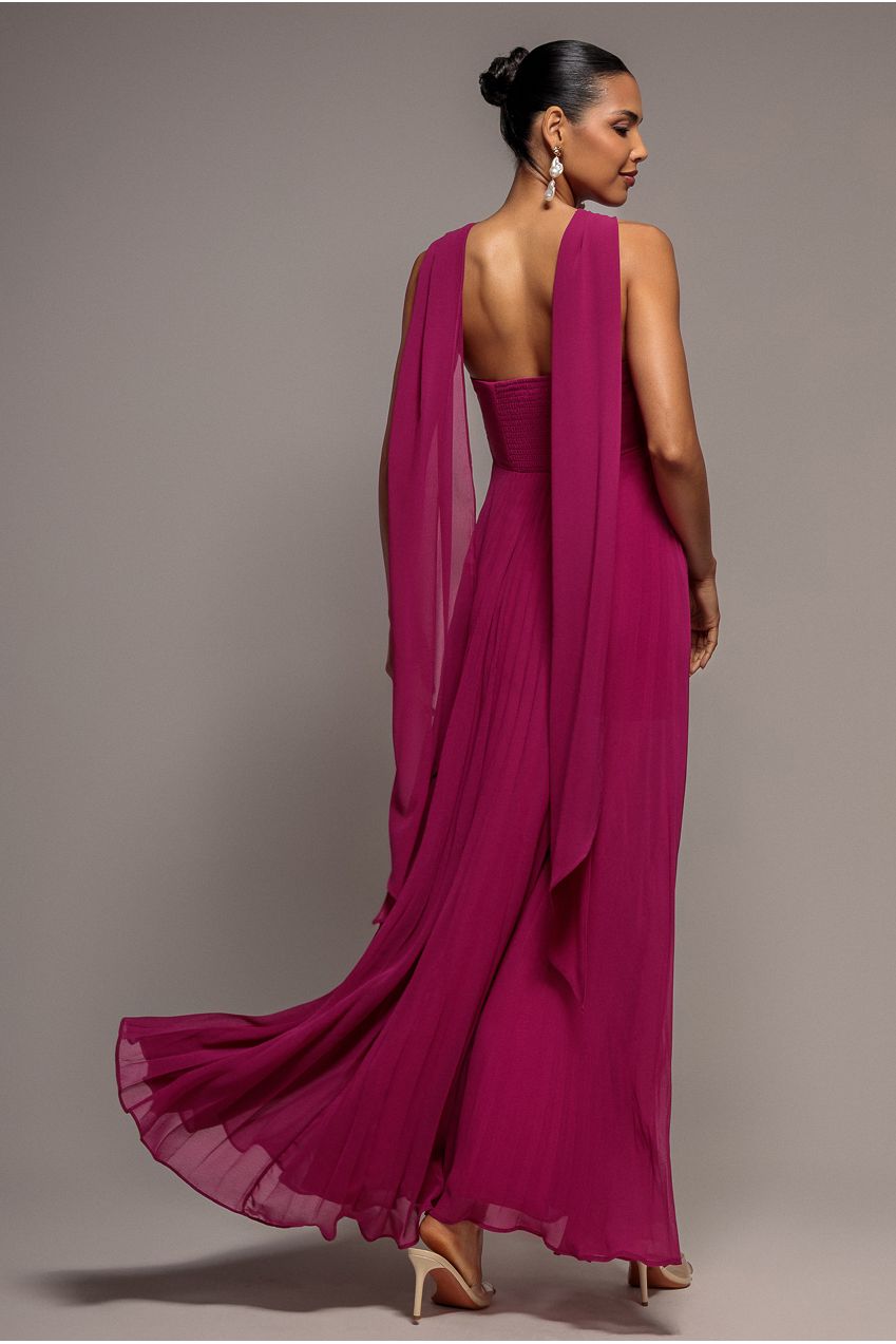 Sleeveless Pleated Chiffon Multiway Scarf Maxi Dress - Magenta DR4829