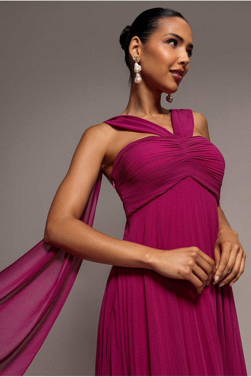 Sleeveless Pleated Chiffon Multiway Scarf Maxi Dress - Magenta DR4829