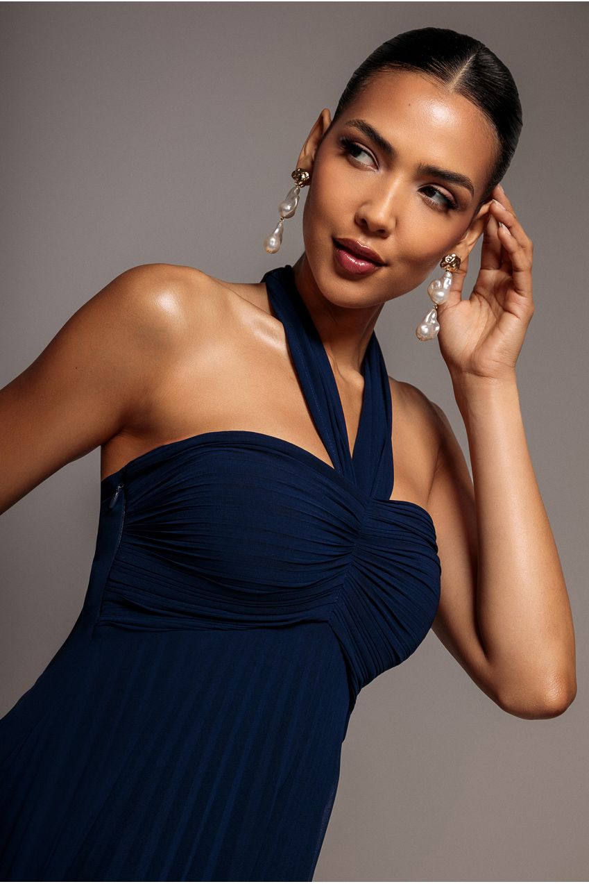Sleeveless Pleated Chiffon Multiway Scarf Maxi Dress - Navy Blue DR4829