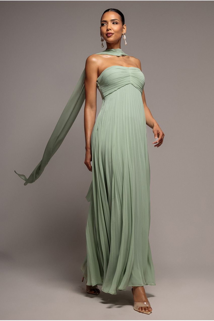 Sleeveless Pleated Chiffon Multiway Scarf Maxi Dress - Sage Green DR4829