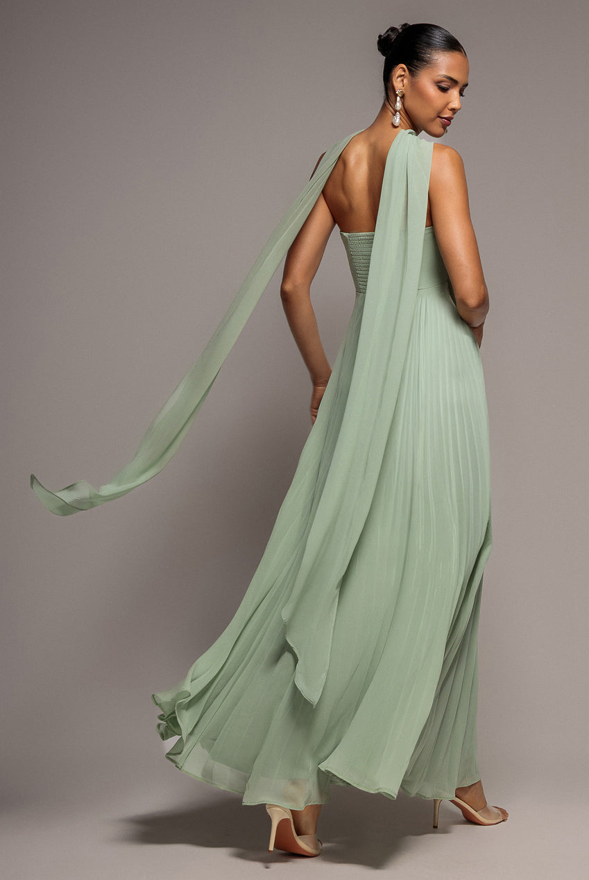Sleeveless Pleated Chiffon Multiway Scarf Maxi Dress - Sage Green DR4829