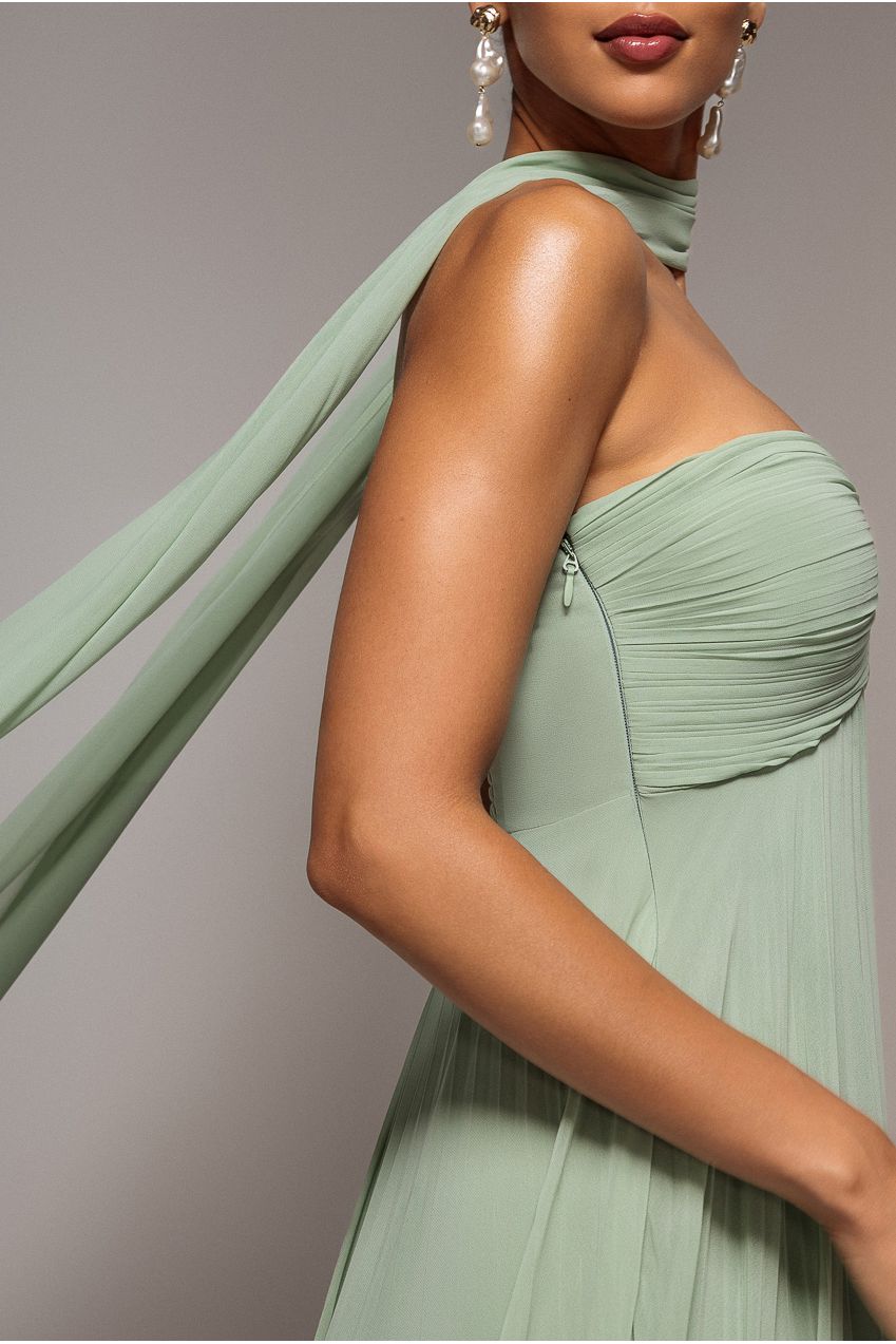 Sleeveless Pleated Chiffon Multiway Scarf Maxi Dress - Sage Green DR4829