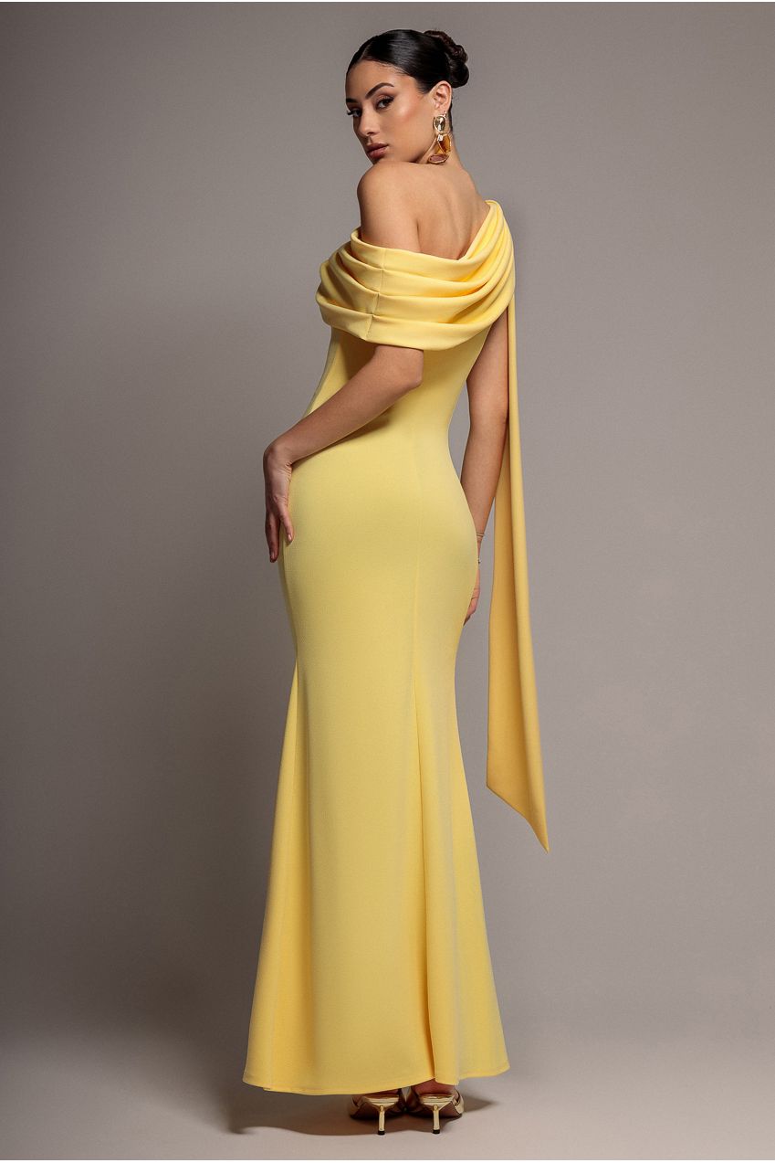 Sash One Shoulder Bardot Maxi Dress - Butter Yellow DR4830