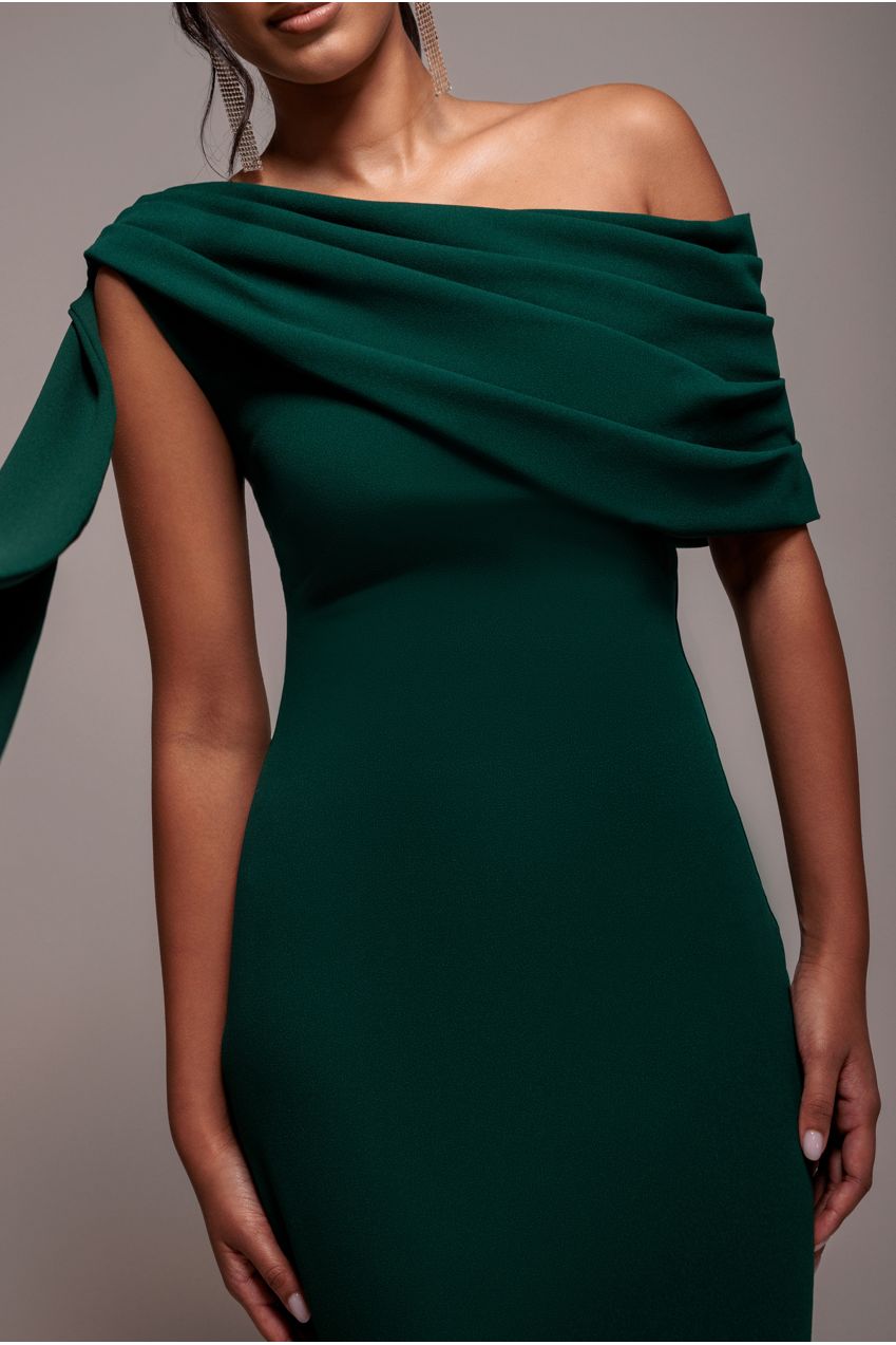 Sash One Shoulder Bardot Maxi Dress - Emerald Green DR4830