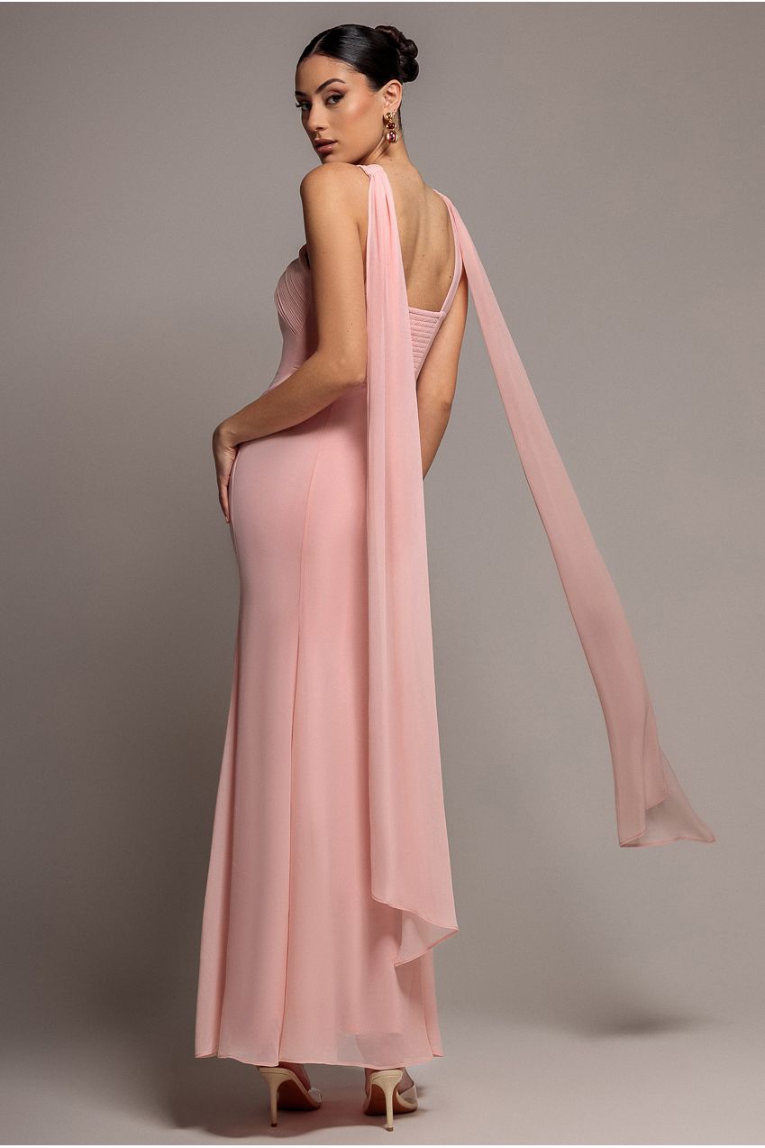 Cross Front Scarf Back Chiffon Mermaid Maxi Dress - Blush Pink DR4831