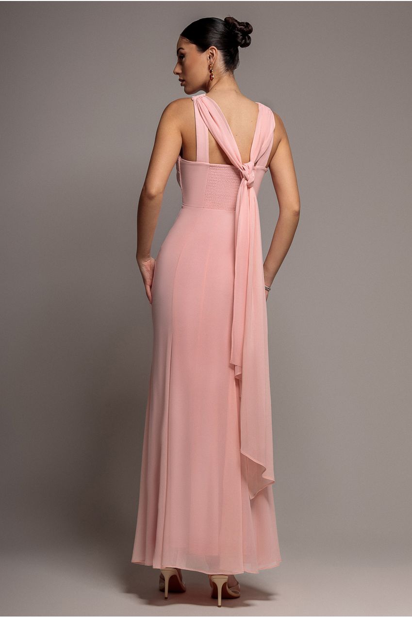 Cross Front Scarf Back Chiffon Mermaid Maxi Dress - Blush Pink DR4831
