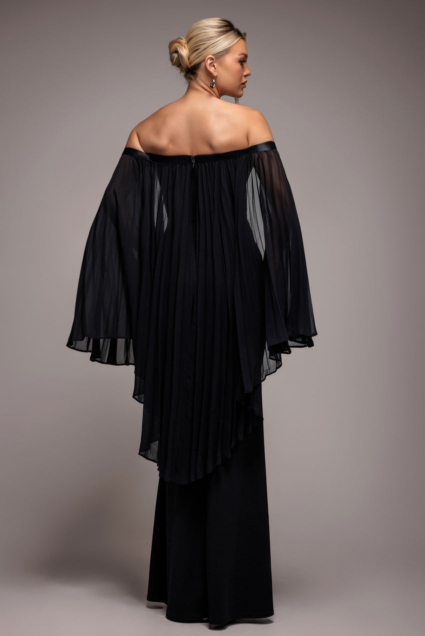 Boob Tube Maxi Dress With Pleated Chiffon Cape - Black DR4832