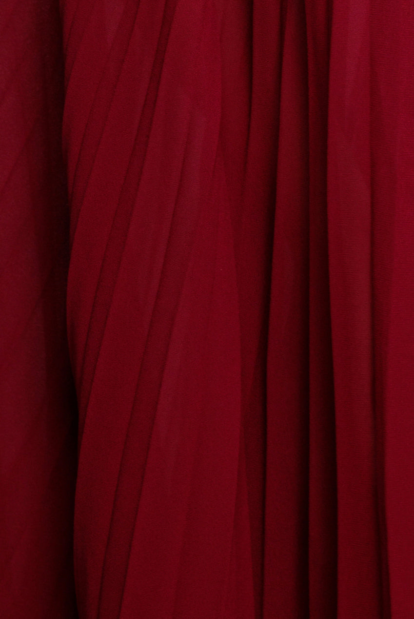 Strapless Maxi Dress With Pleated Chiffon Cape - Burgundy DR4832