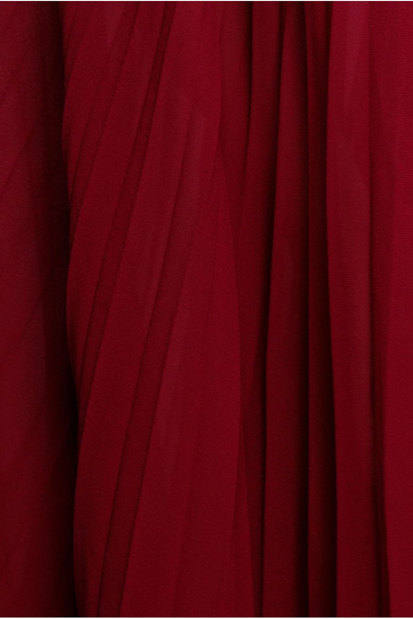 Strapless Maxi Dress With Pleated Chiffon Cape - Burgundy DR4832