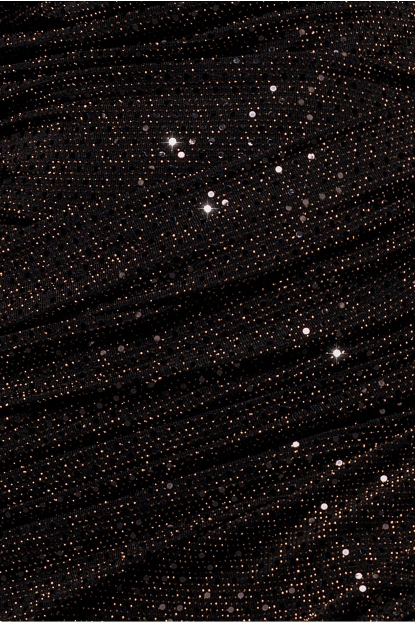 Cowl Neck Sequin Glitter Draped Maxi Dress - Black DR4837
