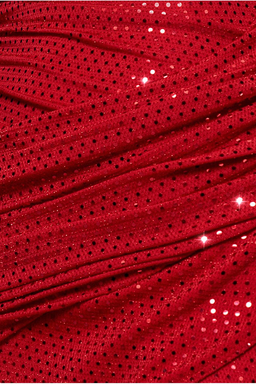 Cowl Neck Sequin Glitter Draped Maxi Dress - Red DR4837