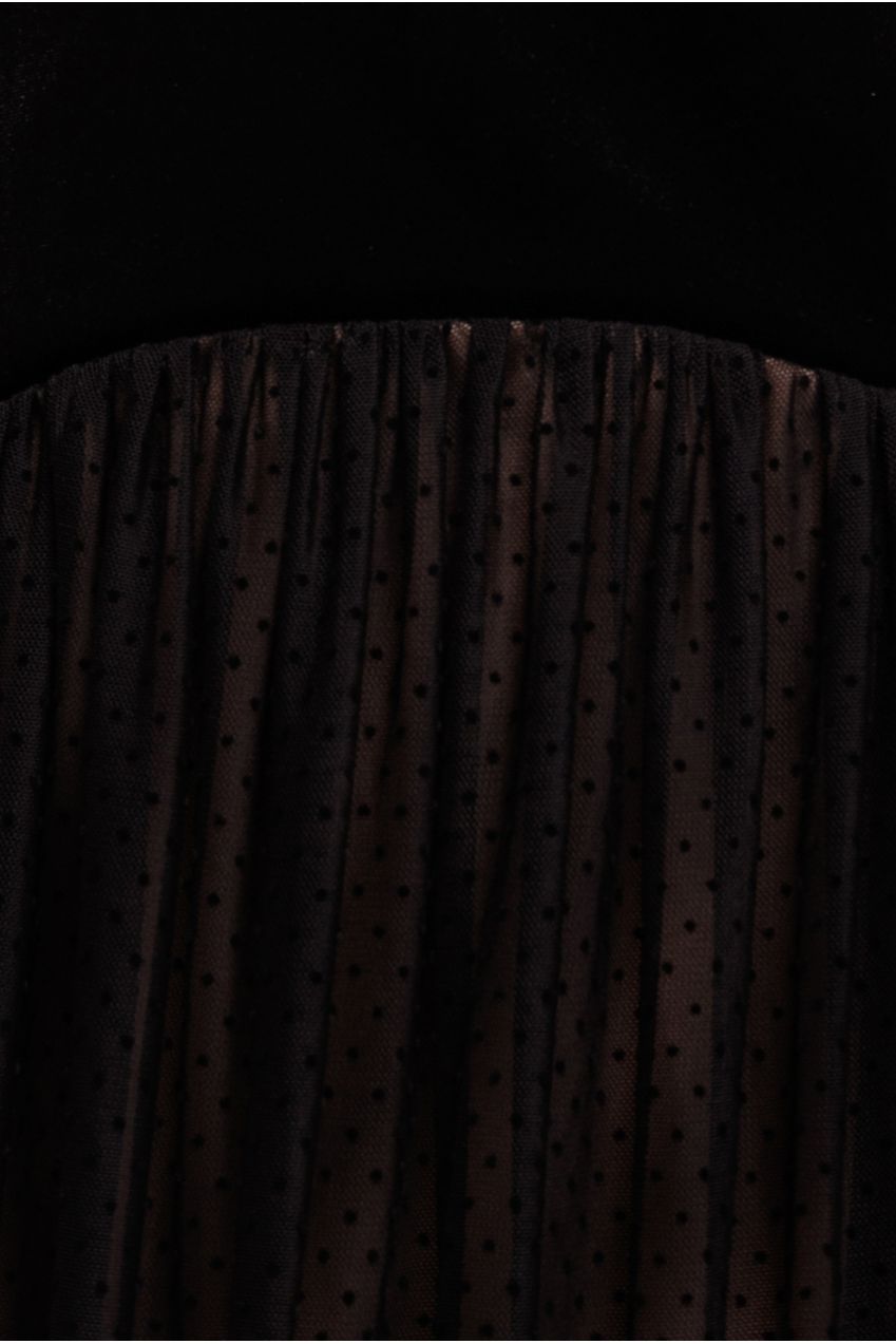 Velvet And Dobby Mesh A Line Halter Maxi Dress - Black DR4842