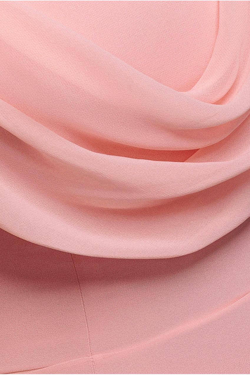 Chiffon Cowl Off Shoulder Wing Tiered Midi Dress - Blush Pink DR4843