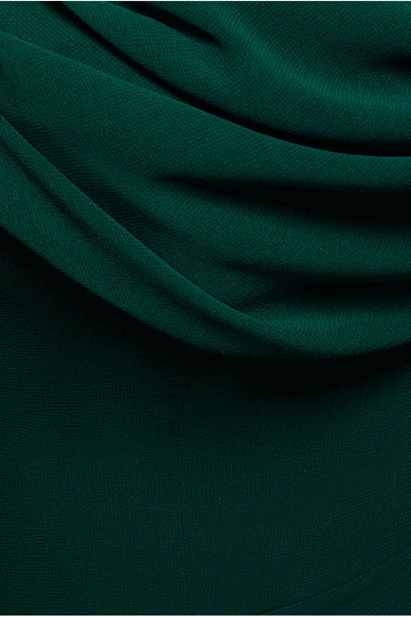 Chiffon Cowl Off Shoulder Wing Tiered Midi Dress - Emerald Green DR4843