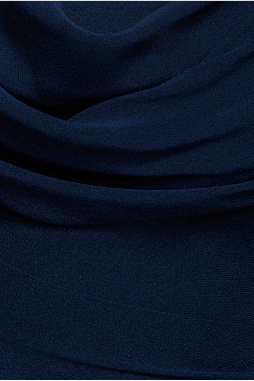 Chiffon Cowl Off Shoulder Wing Tiered Midi Dress - Navy Blue DR4843