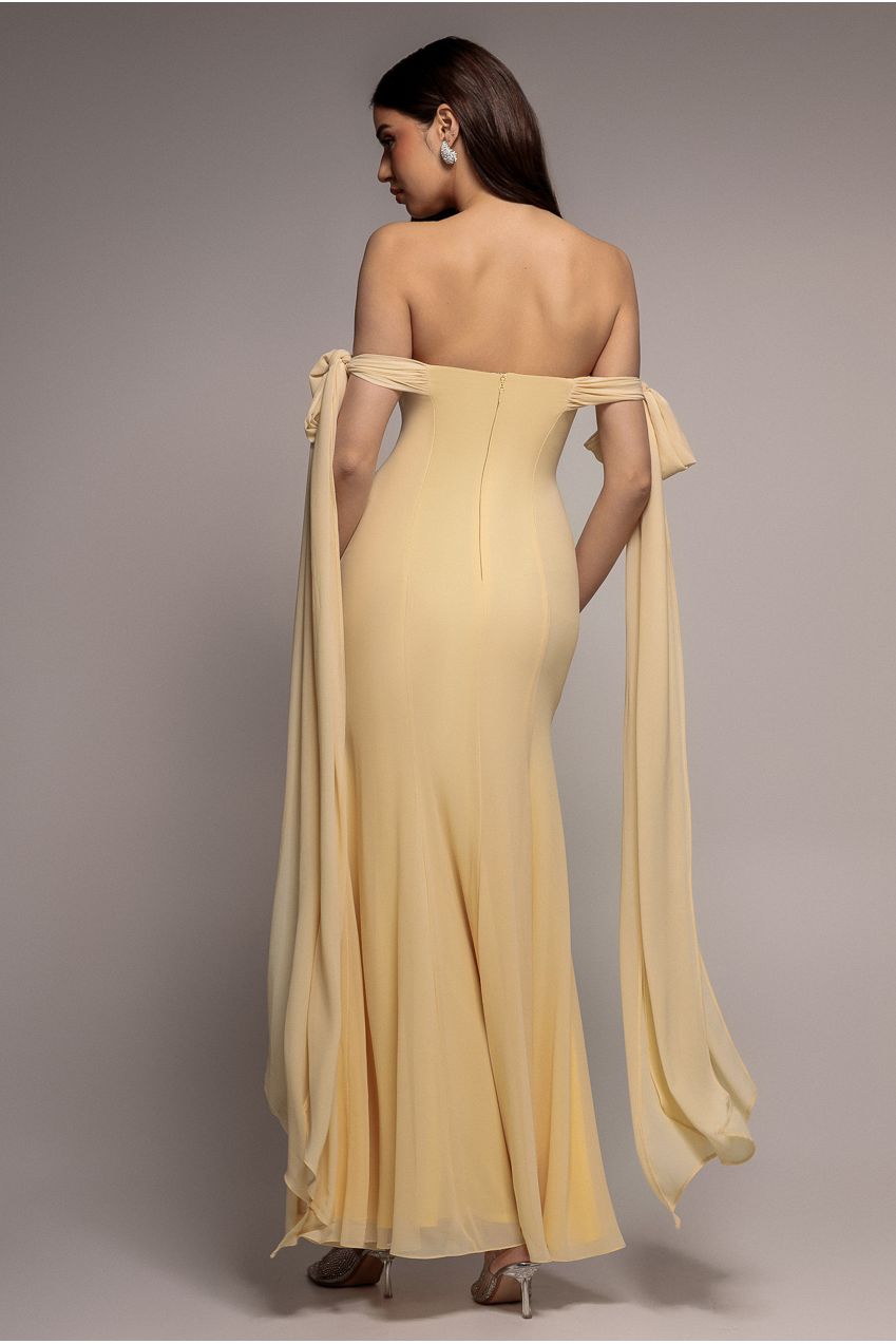 Multiway Cape Chiffon Sweetheart Maxi Dress - Butter Yellow DR4848