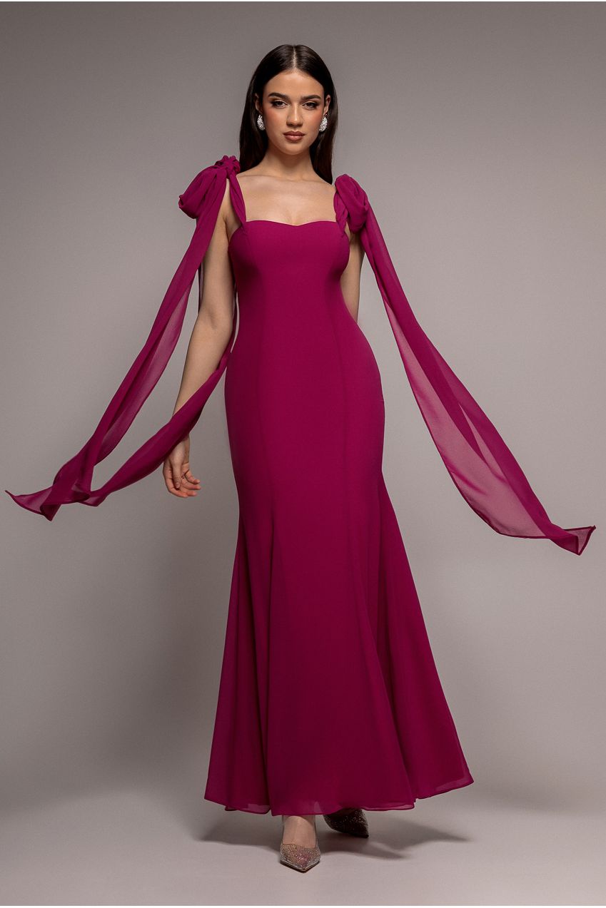 Multiway Cape Chiffon Sweetheart Maxi Dress - Magenta DR4848