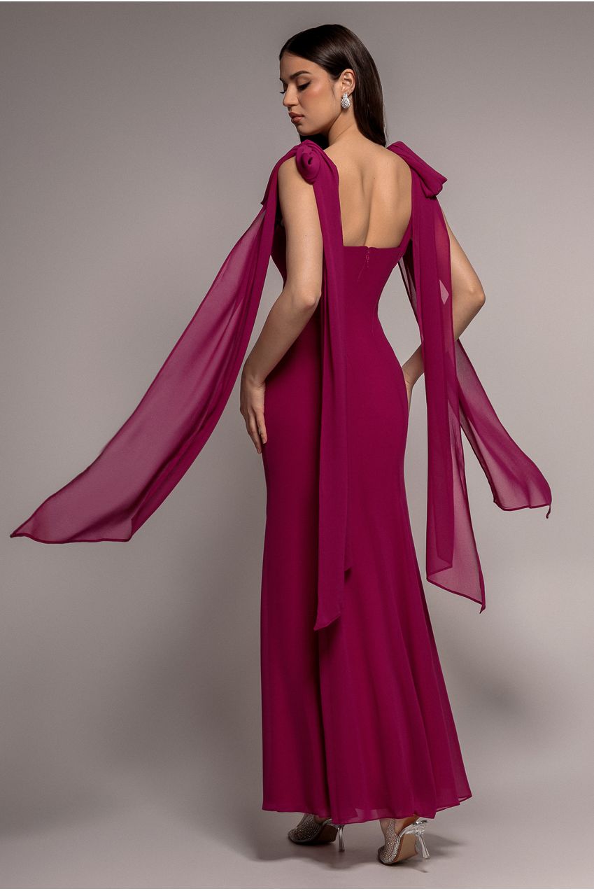 Multiway Cape Chiffon Sweetheart Maxi Dress - Magenta DR4848