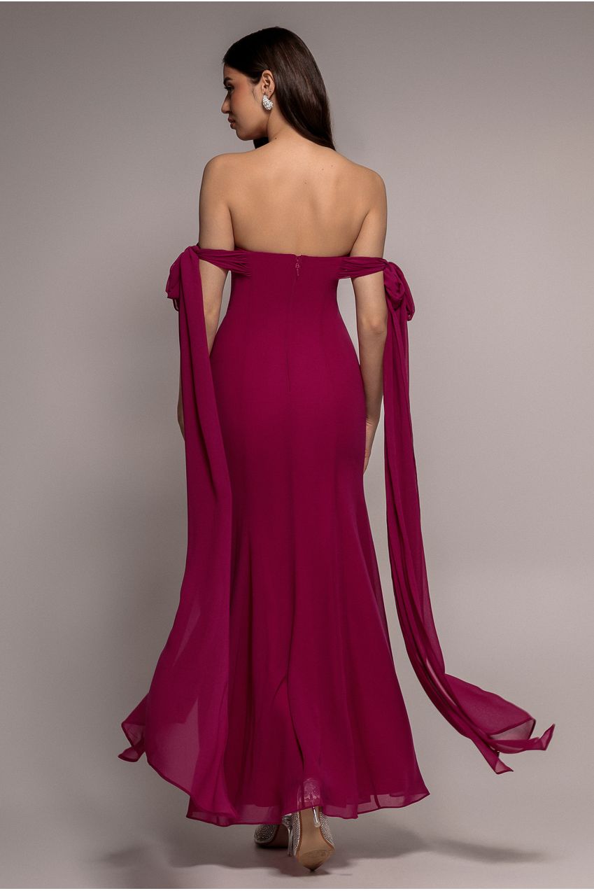 Multiway Cape Chiffon Sweetheart Maxi Dress - Magenta DR4848
